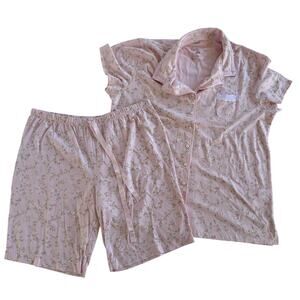Aria Women’s Large Pink Floral Button Top & Bermuda Shorts PJ Set